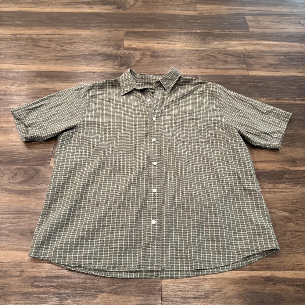 Eddie Bauer Shirt Mens XL Green Check Short Sleeve Button Up Casual Cotton